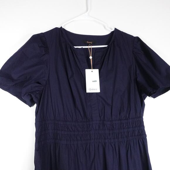 New Quince Women's Navy Blue Tiered Maxi Dress Large Organic Poplin 0013 - Picture 6 of 10